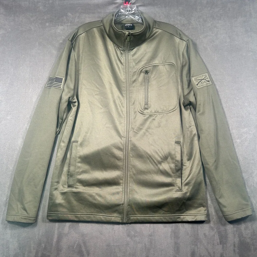 Grunt Style Men Large Green Full Zip Tactical Fleece Jacket American Flag Patch
